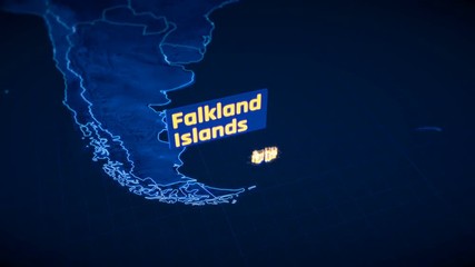 Falkland islands border 3D visualization, modern map outline, travel