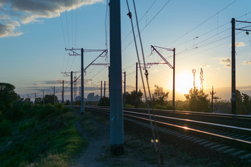 Fototapeta na wymiar Railway rails leaving into the distance.