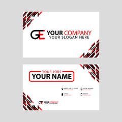 Modern simple horizontal design business cards. with GE Logo inside and transparent red black color.