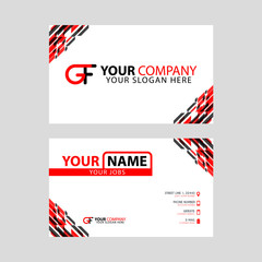 Modern simple horizontal design business cards. with GF Logo inside and transparent red black color.