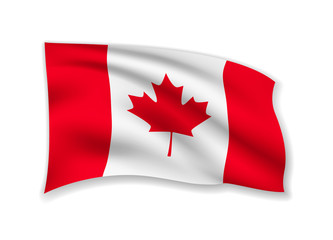 Waving Canada Flag on white. American Flag in the Wind.
