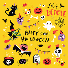 Happy Halloween design elements. Halloween design elements, logos, badges, labels, icons and objects.