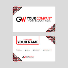 Modern simple horizontal design business cards. with GW Logo inside and transparent red black color.