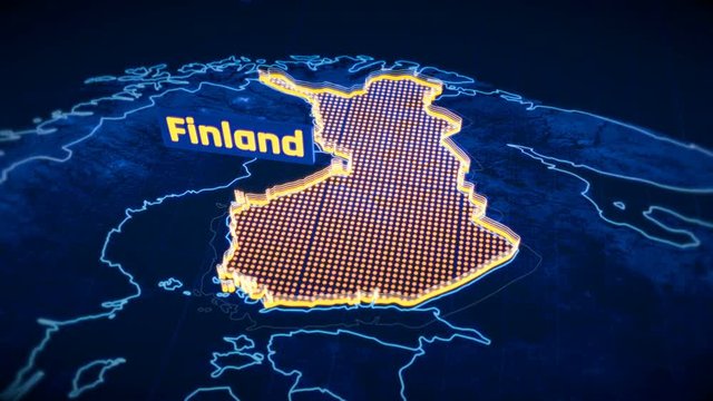 Finland country border 3D visualization, modern map outline, travel