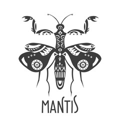 Vector illustration of mantis decorated with ethnic patterns.