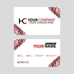 Logo HC design with a black and red business card with horizontal and modern design.