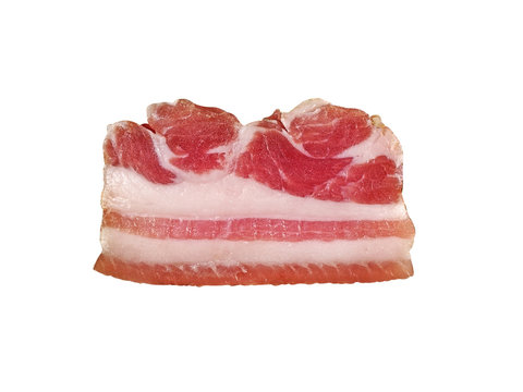 cut of salty fat with a layer. it is isolated on a white background. bacon