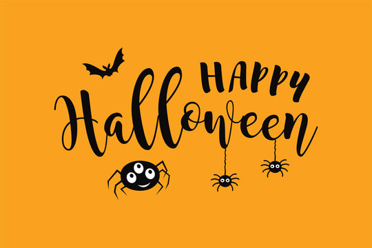 PrintHappy Halloween vector text banner with spider and bat.