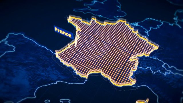 France country border 3D visualization, modern map outline, travel