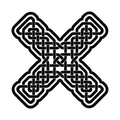 Celtic cross with national ornament as interlaced ribbon isolated on white background.