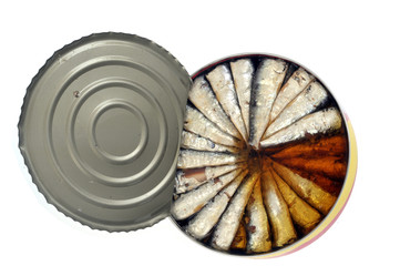 Boîte de conserve de sardines vue du dessus 