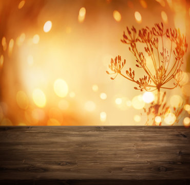 Abstract autumn background with wooden table