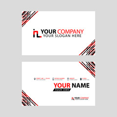 Horizontal name card with decorative accents on the edge and bonus IL logo in black and red.