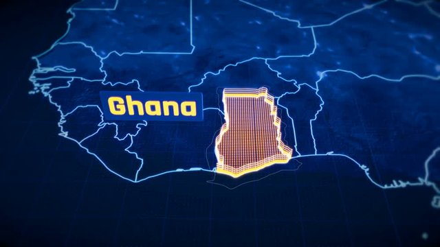 Ghana country border 3D visualization, modern map outline, travel