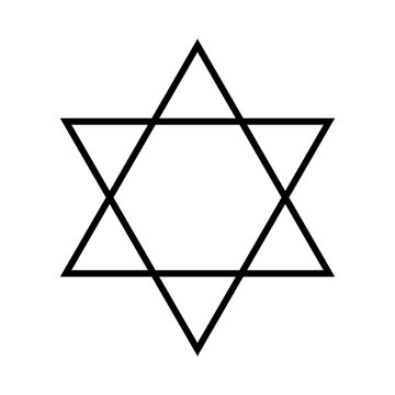 Star of David. Hexagram sign. Symbol of Jewish identity and Judaism. Simple flat thin black illustration.
