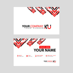 The new simple business card is red black with the KU logo Letter bonus and horizontal modern clean template vector design.