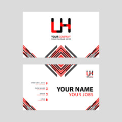 Fototapeta premium Horizontal name card with LH logo Letter and simple red black and triangular decoration on the edge.