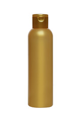 golden bottle of cosmetic, cleanser on white background