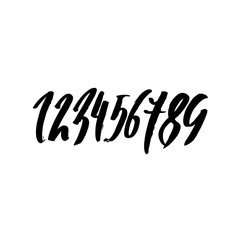 Set of calligraphic ink numbers. Textured dry brush lettering. Vector illustration.