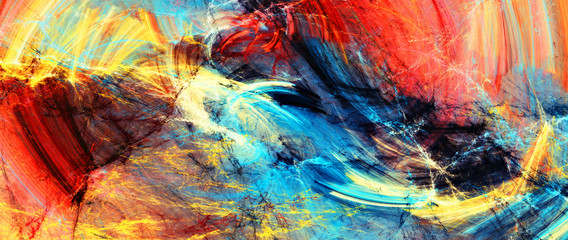 Bright artistic splashes. Abstract painting color texture. Modern futuristic pattern. Multicolor dynamic background. Fractal artwork for creative graphic design © Alena