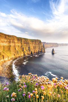 Sunset at Cliffs of Moher, County Clare, Munster province, Republic of Ireland, Europe.