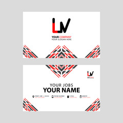 Horizontal name card with ,  logo Letter and simple red black and triangular decoration on the edge.