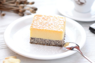 strudel with meat and mushrooms on a wooden board with flour