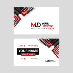 the MD logo letter with box decoration on the edge, and a bonus business card with a modern and horizontal layout.