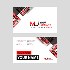 the MJ logo letter with box decoration on the edge, and a bonus business card with a modern and horizontal layout.