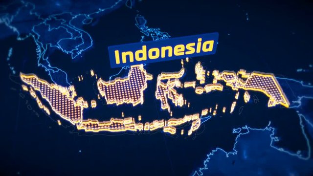 Indonesia country border 3D visualization, modern map outline, travel