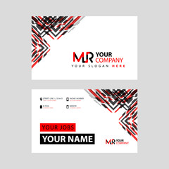 the MR logo letter with box decoration on the edge, and a bonus business card with a modern and horizontal layout.