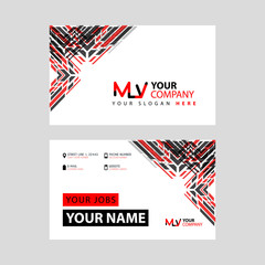 the MV logo letter with box decoration on the edge, and a bonus business card with a modern and horizontal layout.