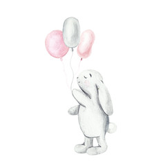 Watercolor baby bunny love, white cutte bunny and rabbit