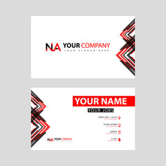 Business card template in black and red. with a flat and horizontal design plus the NA logo Letter on the back.