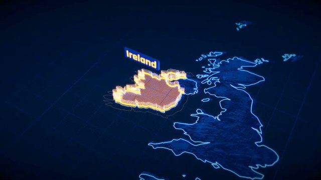 Ireland country border 3D visualization, modern map outline, travel