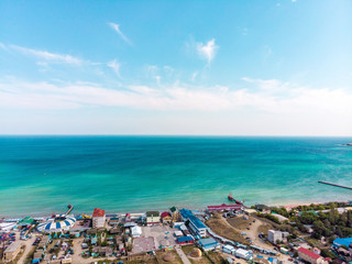 Fototapeta premium Aerial view of a resort town on the seashore.