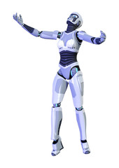 3D Rendering Female Robot on White