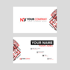 Business card template in black and red. with a flat and horizontal design plus the NX logo Letter on the back.
