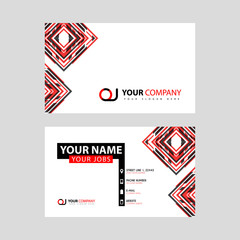 Letter OJ logo in black which is included in a name card or simple business card with a horizontal template.