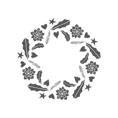 Christmas wreath. Isolated decorative border. Hand drawn vector elements.