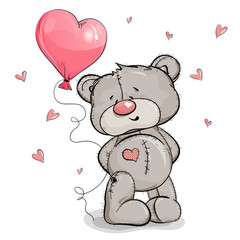 Teddy bear holds one balloon