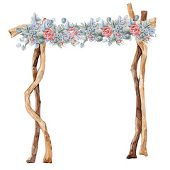 Watercolor wedding arch illustration, summer, winter wedding