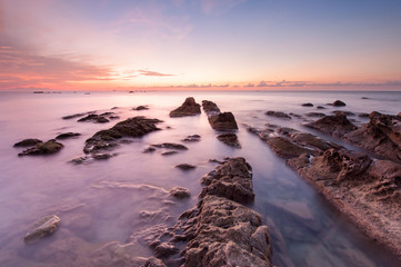 Blue Hour Sunset at Kudat Sabah Malaysia. Soft focus due to slow shutter.