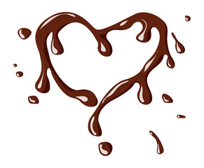 Heart-shaped chocolate splash isolate on white background. Vector illustration.