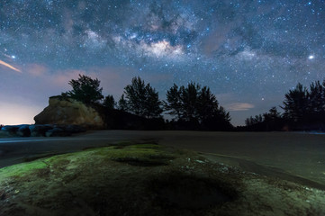 milky way galaxy with stars and space dust. soft focus and noise due to long expose and high iso.
