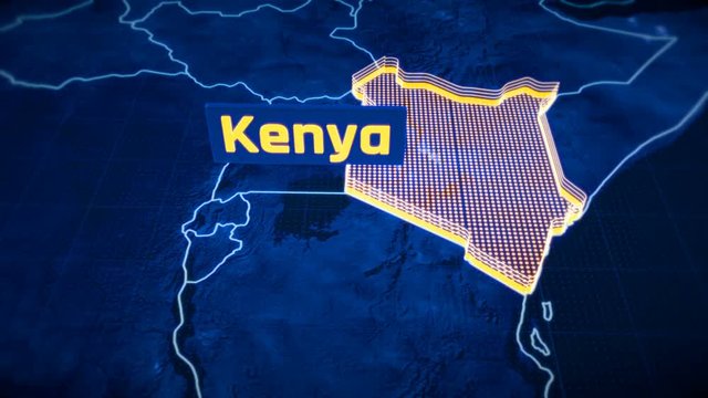 Kenya country border 3D visualization, modern map outline, travel