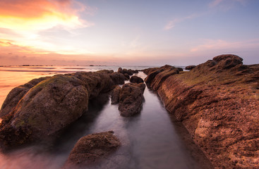beautiful sunset seascape at Kudat, Sabah Malaysia. soft focus due to slow shutter. 