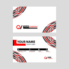 Modern simple horizontal design business cards. with QV Logo inside and transparent red black color.