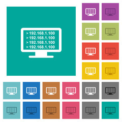 Ping remote computer square flat multi colored icons