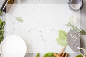 Organic skincare products flatlay with copy space